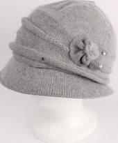Headstart angora cloche w fur flower and pearl beads grey  Style : HS/4626